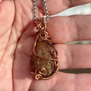Handcrafted raw citrine Copper Wire Wrapped Pendant Necklace